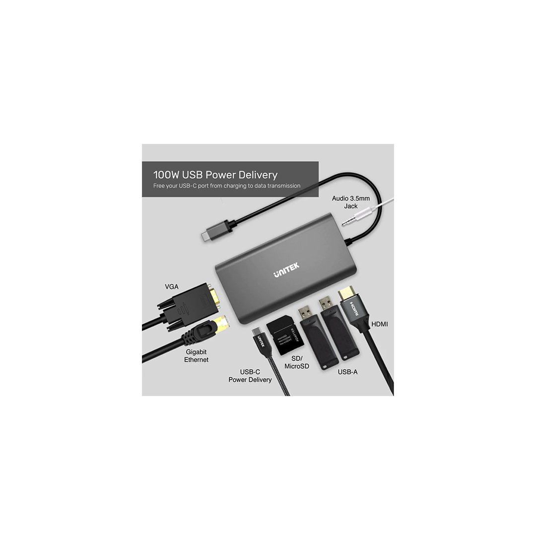 Unitek D1019B uHUB O8+ 8-in-1 USB-C Dual Display Hub with USB 5Gbps and PD 100W Charging Unitek D1019B uHUB O8+ 8-in-1 USB-C Dual Display Hub with USB 5Gbps and PD 100W Charging